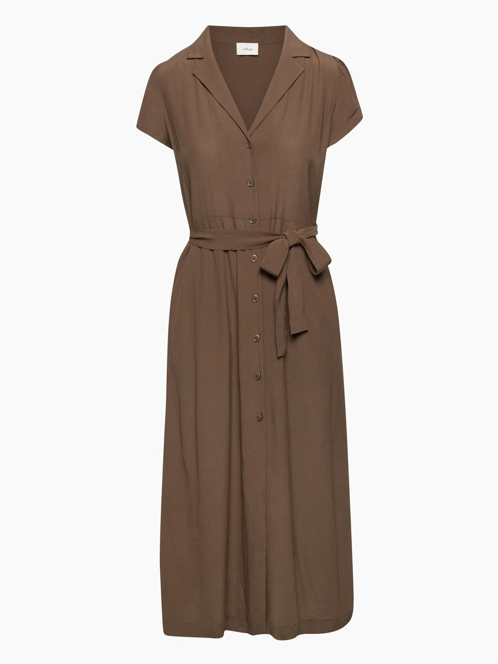 Wilfred Brown Button-Front Midi Dress with Waist Tie
